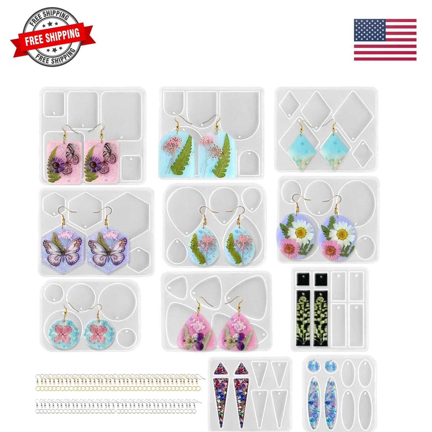 Earrings Molds with Varieties of Shapes and Sizes, 171Pcs Resin Jewelry Makin…