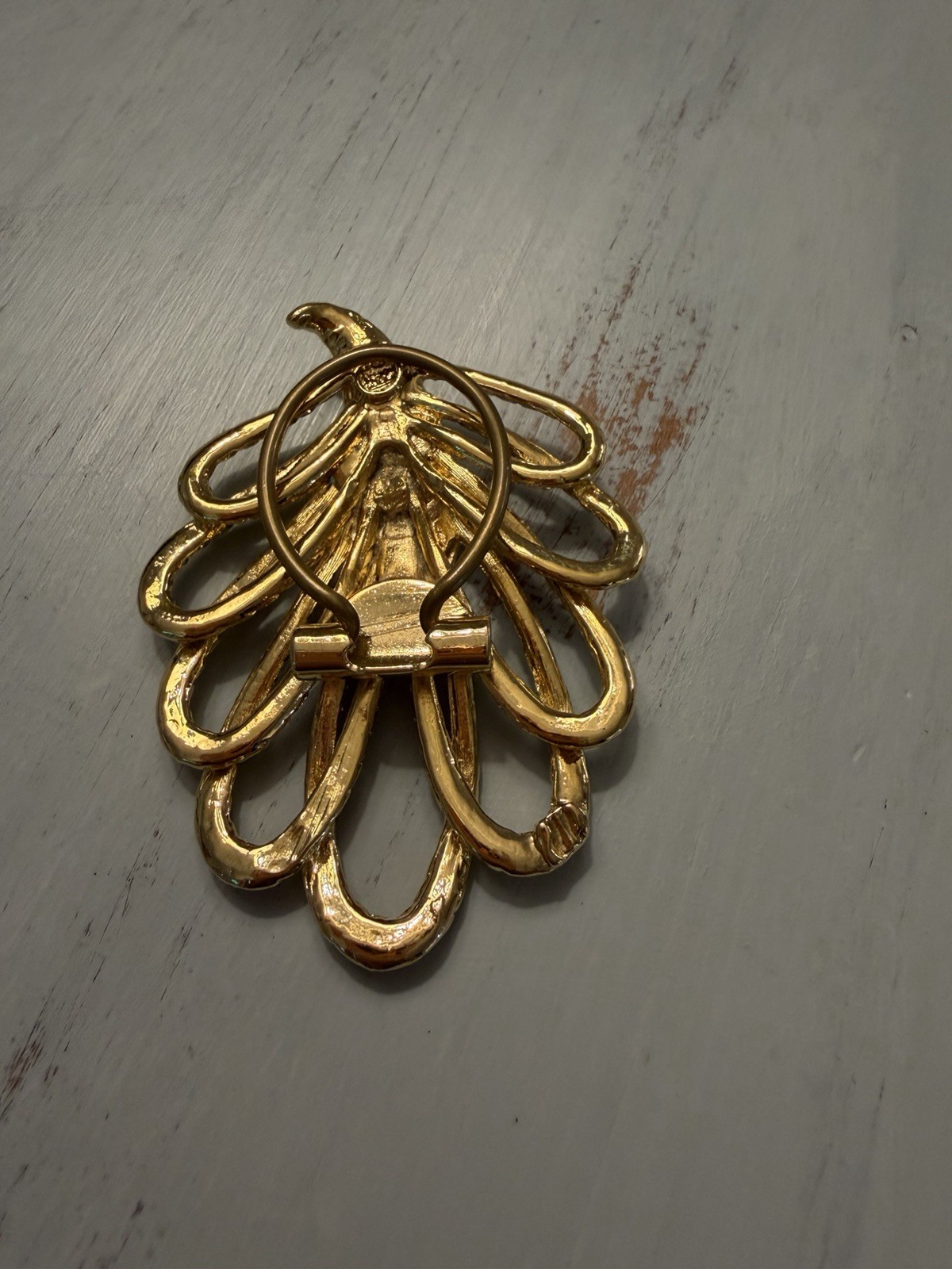 Gold Tone Abstract Loop Fan Leaf Spray Brooch Pin Metal No Stone