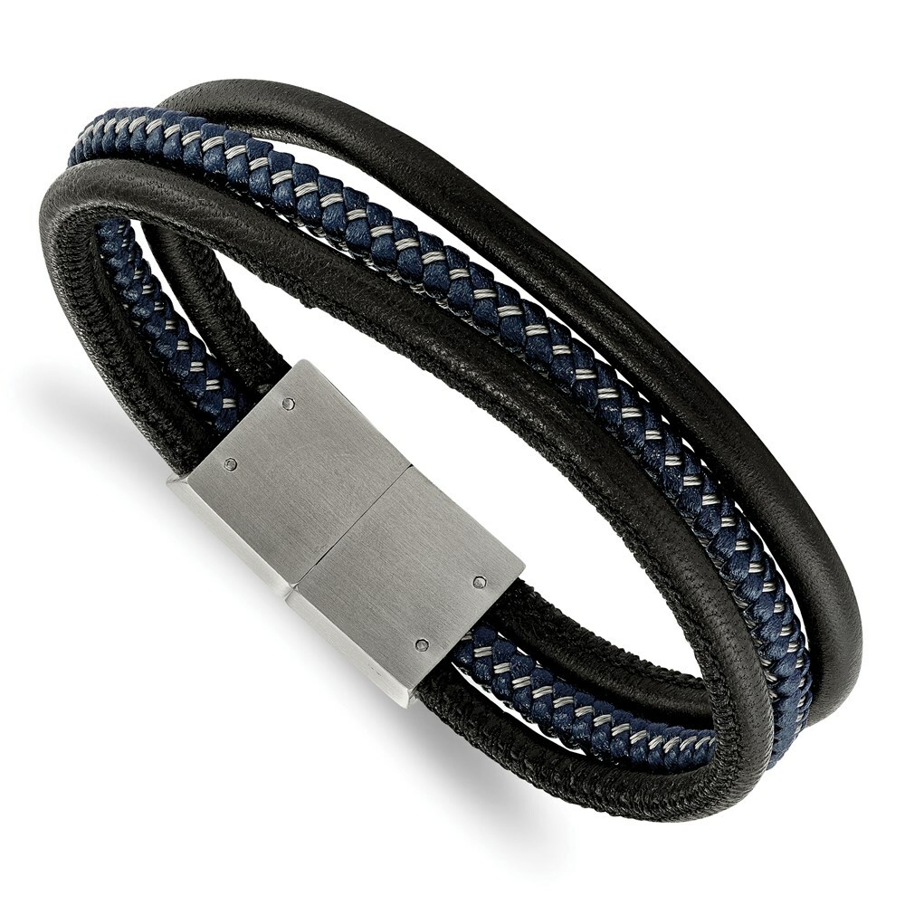 Chisel Men’s Bracelet Stainless Steel Brushed Black and Blue Braided, 8 inch