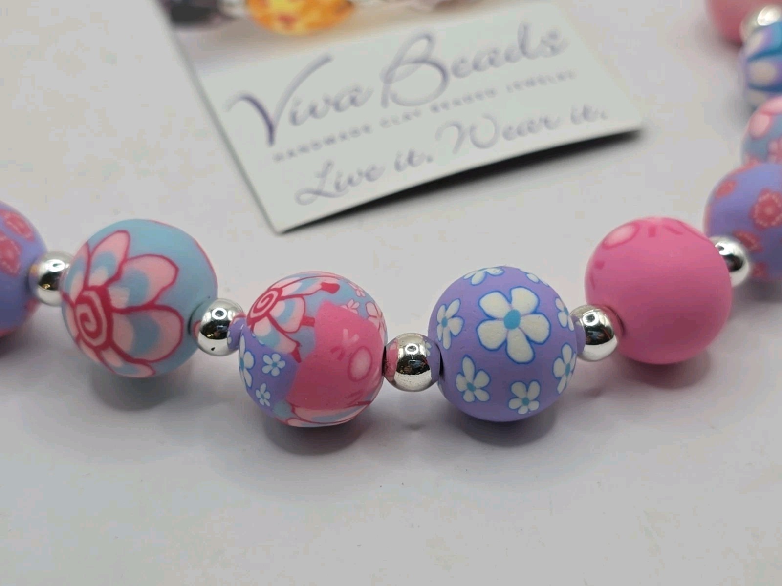 Viva Polymer Clay Beaded Necklace 16″ & Stretch Bracelet