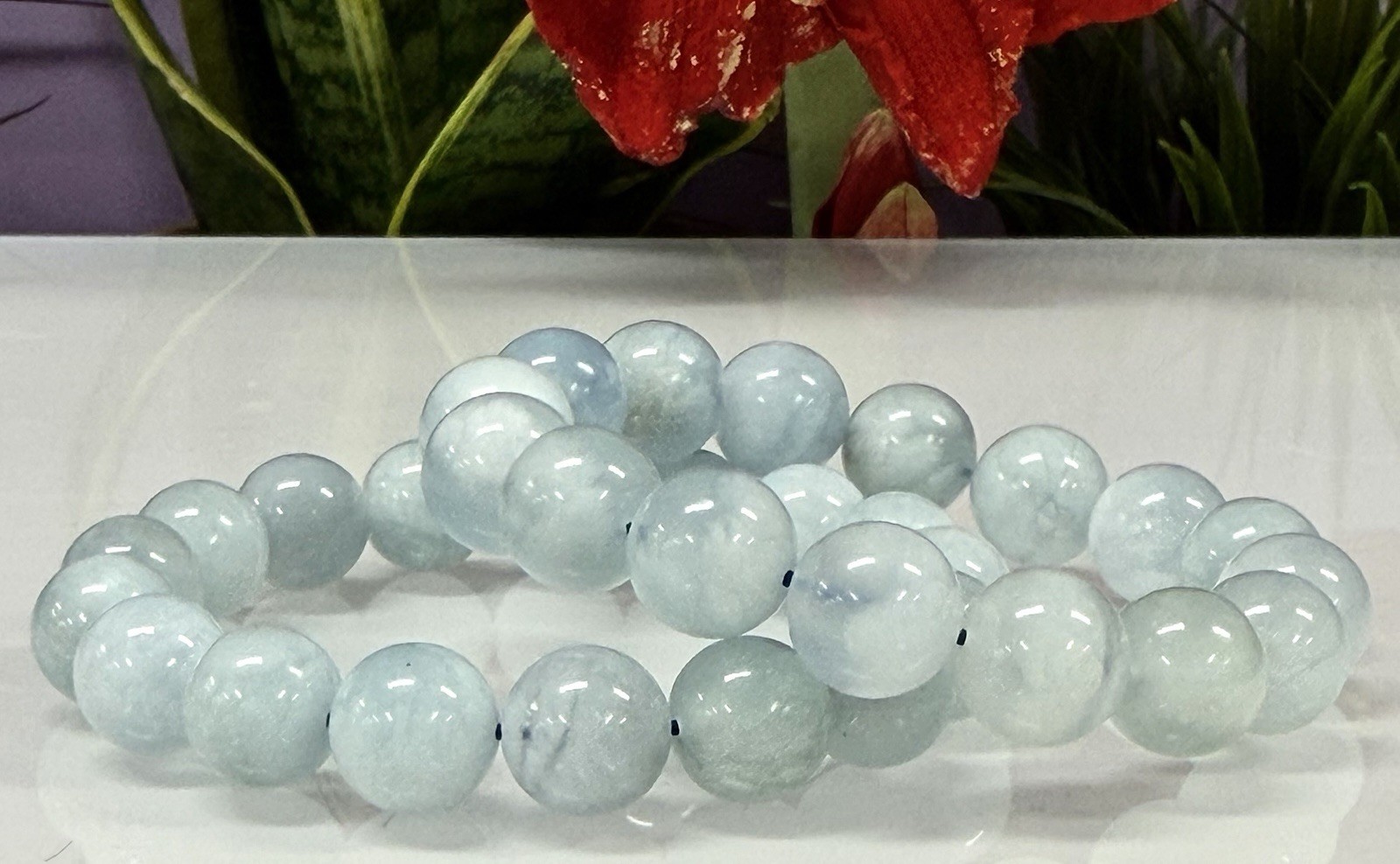 Wholesale 3 Pcs Natural Aquamarine 13-14mm ~8” Crystal Healing Stretch Bracelet