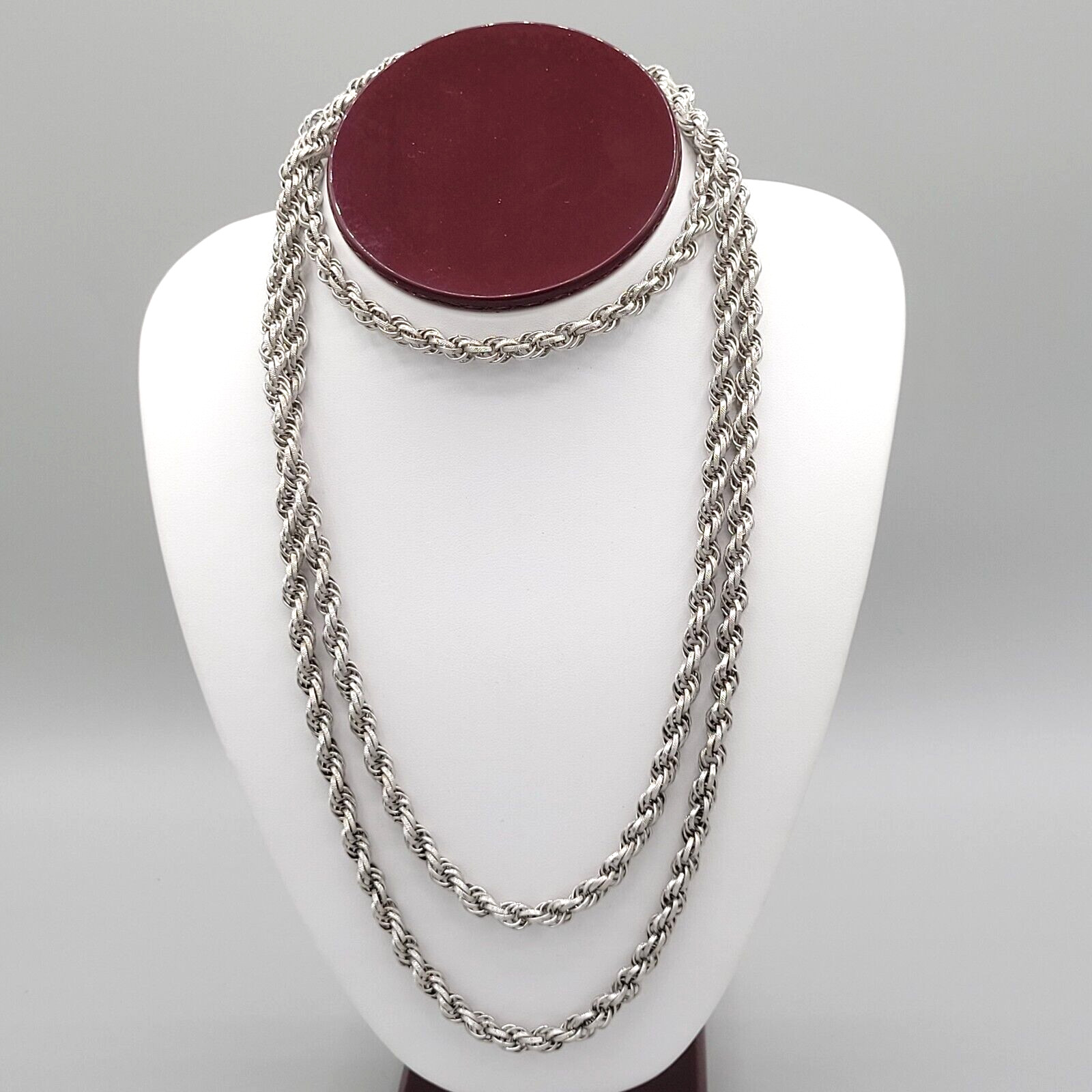 Silver Tone Metal Rope Chain Fashion Necklace Spring Ring 52 in Long