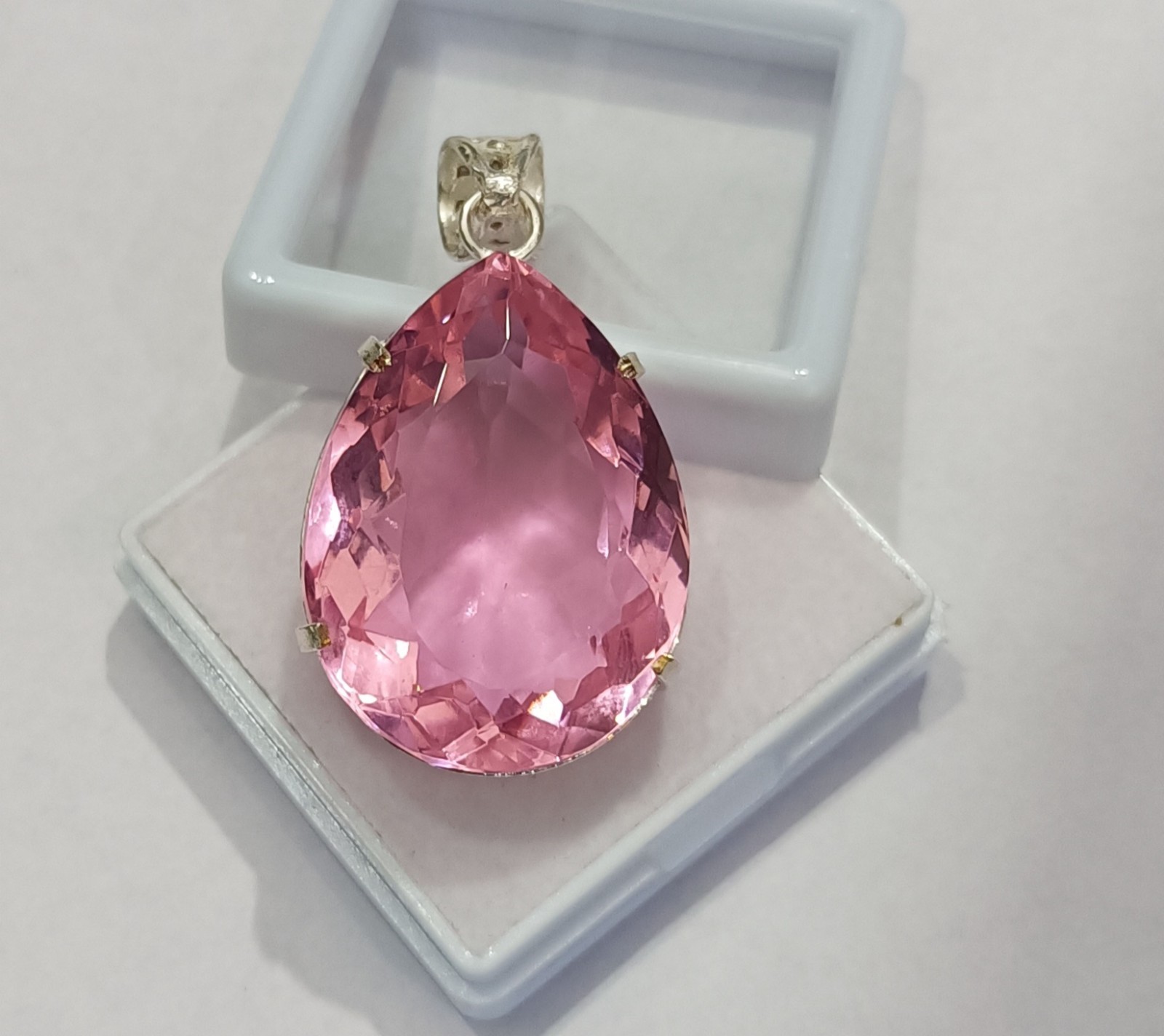 Certified Pear Cut Pink Topaz Pendant-97 Ct Silver Jewelry with Chain