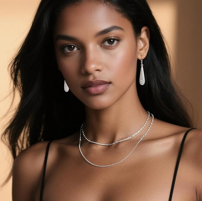 Silver Long Teardrop Dangle Earrings for Women, 14K Gold Plated Hypoallergenic