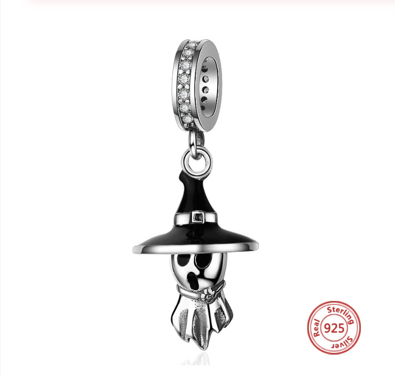 Scary Cute Ghost Witch Charm 925 Sterling Silver – Fits all Charm Bracelets