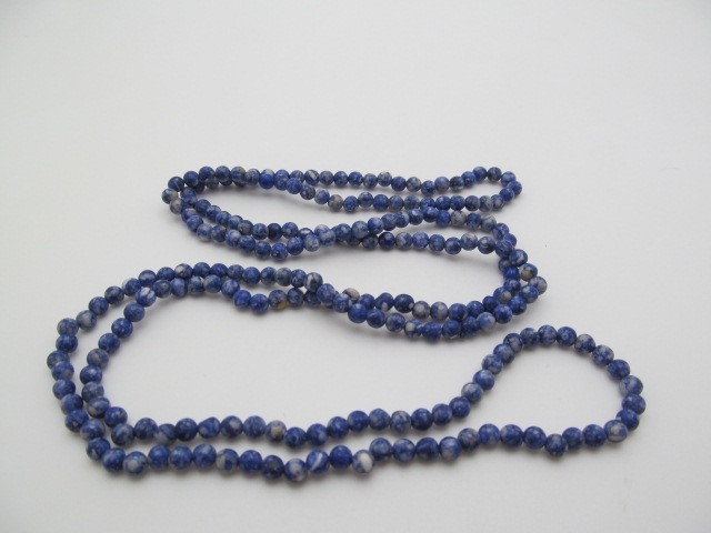 Vintage Blue Jasper Natural Stone 4.25mm Round Ball Necklace 35 In