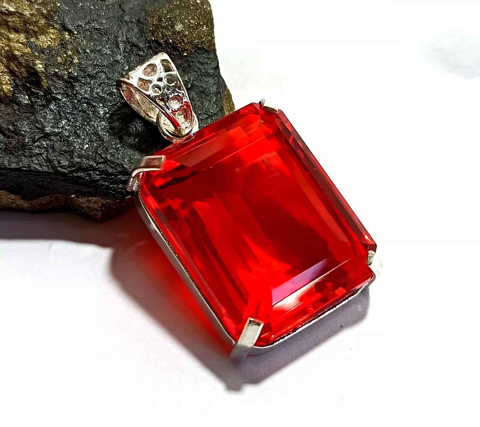 Certified Natural 95.54 Ct Brazilian Red Topaz Pendant Emerald Cut Gemstone