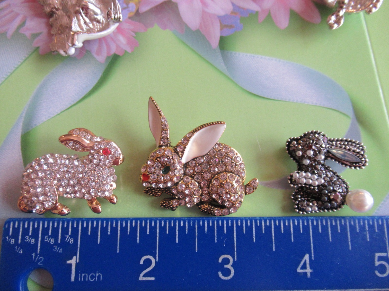 Beautiful BUNNIES Rabbit Easter Crystal Enamel Brooch Lot 10 pcs NEW