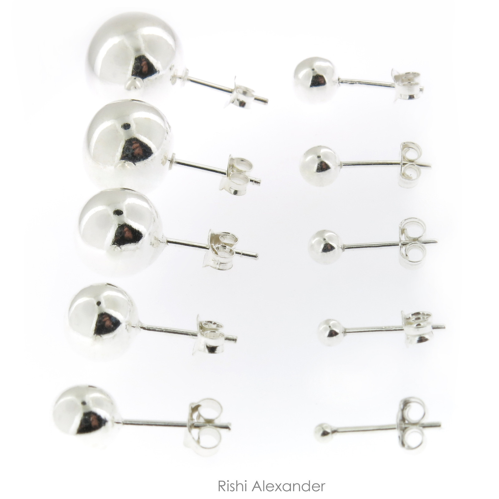 925 Sterling Silver Round Ball Stud Earrings High Polished Butterfly Post Backs