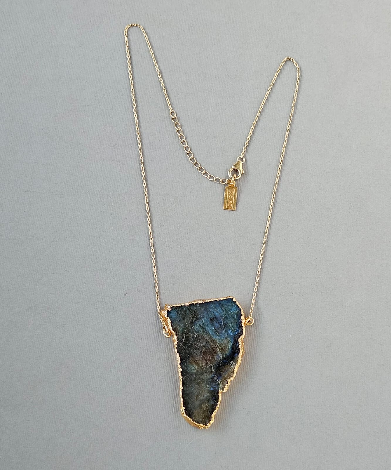 Baroni Designs Large Labradorite Pendant .925 Silver Gold Plated Necklace 19″