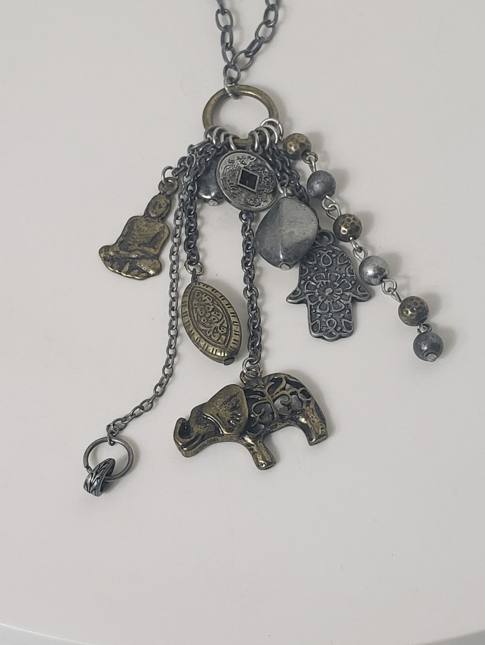 Long Charm Boho Necklace Mixed Metals