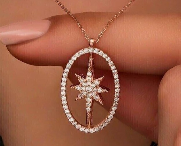 2Ct Round Cut Simulated Diamond Women’s Wedding Pendant In 14k Rose Gold Plated