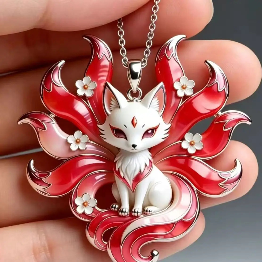 Nine Tailed Fox Necklace Mythology Kitsune Pendant Stainless Steel Jewelry
