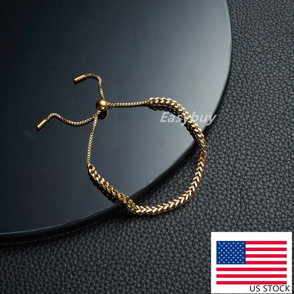 3mm Woman 14K Gold Plated Stainless Steel Mesh Wheat Braided Bracelet Bangle 9”