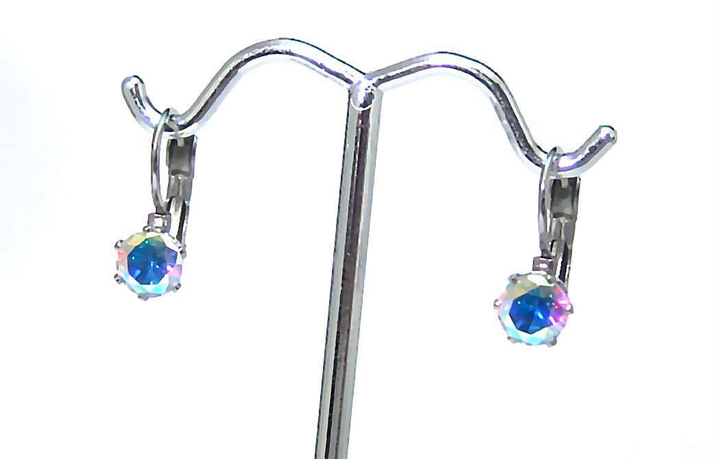 Aurora Borealis Lever Back Earrings Hypoallergenic Surgical Steel 6 mm