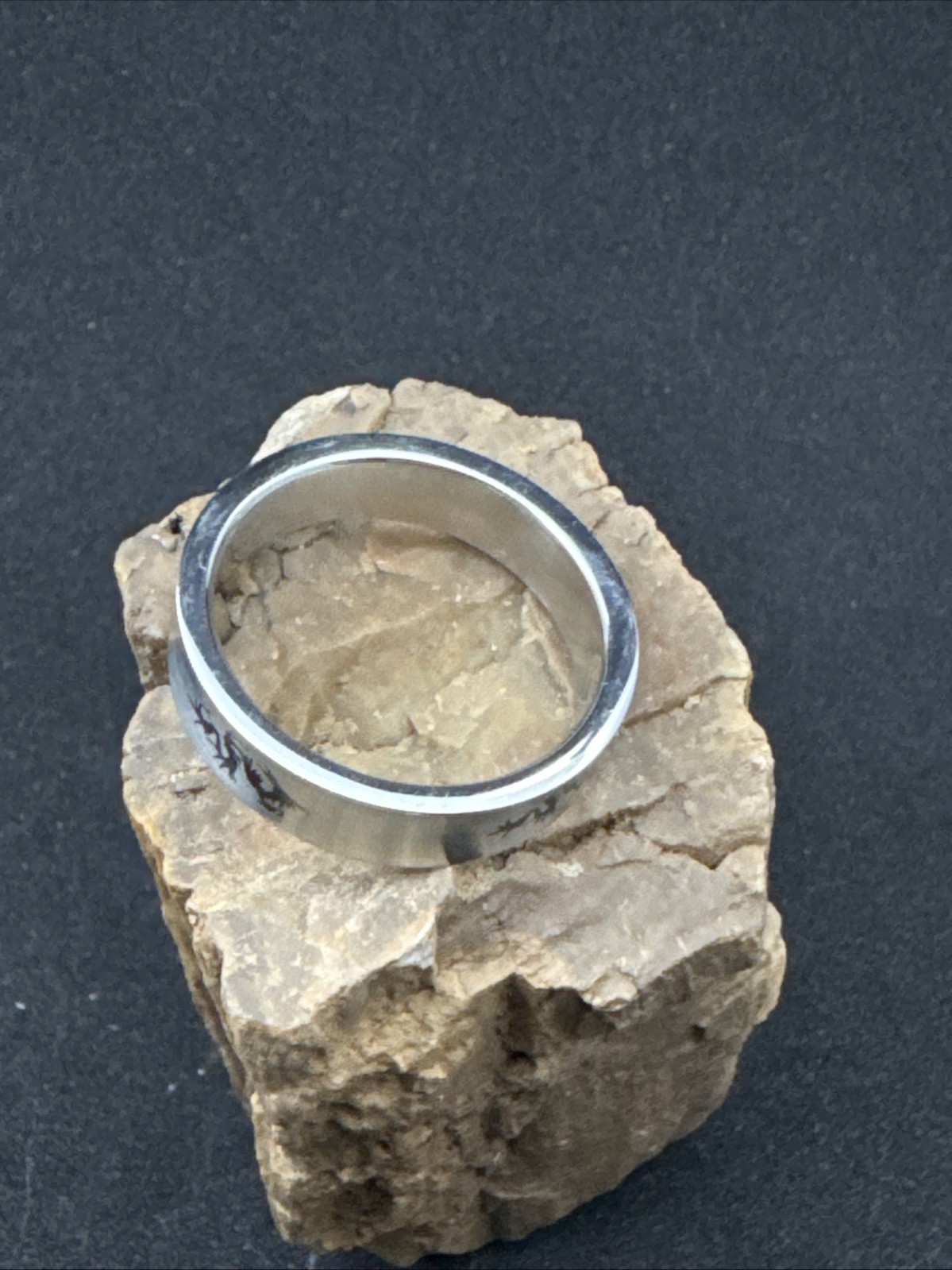 Concave Ring Laser Etched Dragon Design Stainless Steel 6mm