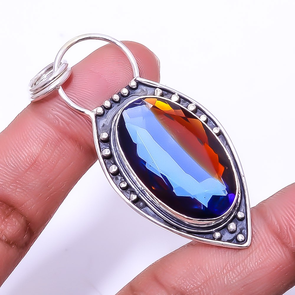 Bi-Colour Tourmaline Designer Handmade 925 Sterling Silver Pendant 2.34″ P46