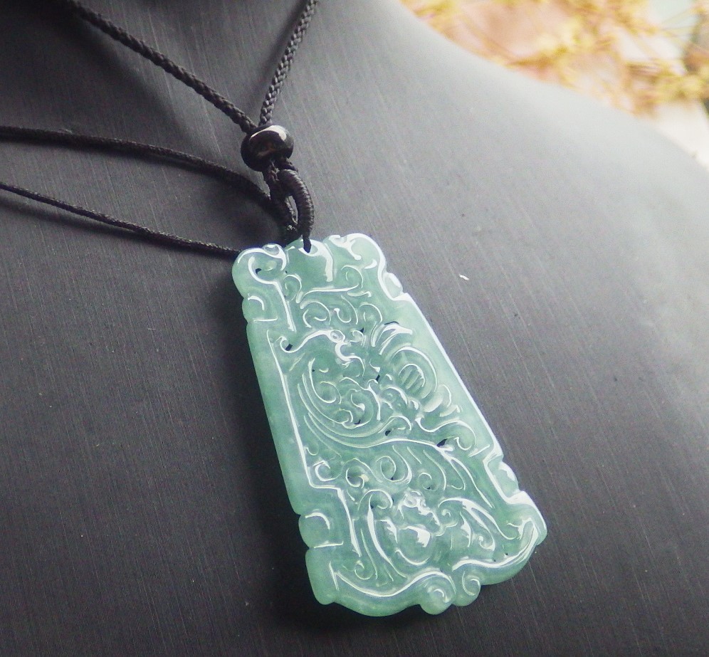 1Pcs Green Burma 100% Natural A Jade jadeite Pendant Dragon Bat Ruyi 生意兴隆 735470