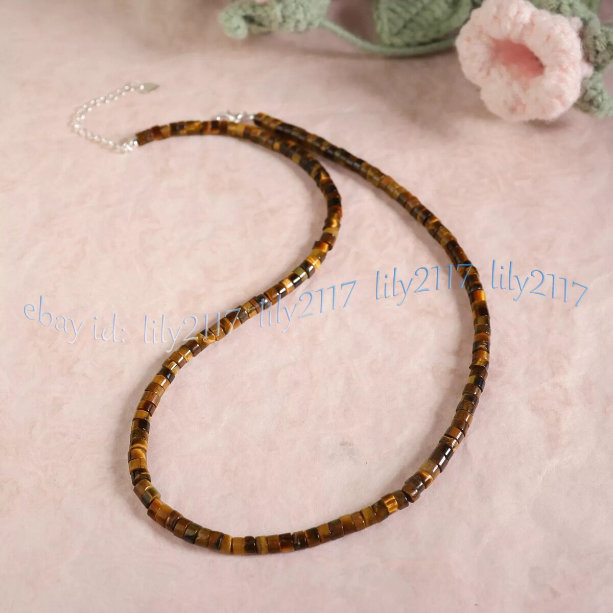 2x4mm Natural Tiger’s Eye Tube Heishi Tyre Wheel Rondelle Gemstone Necklace 18”