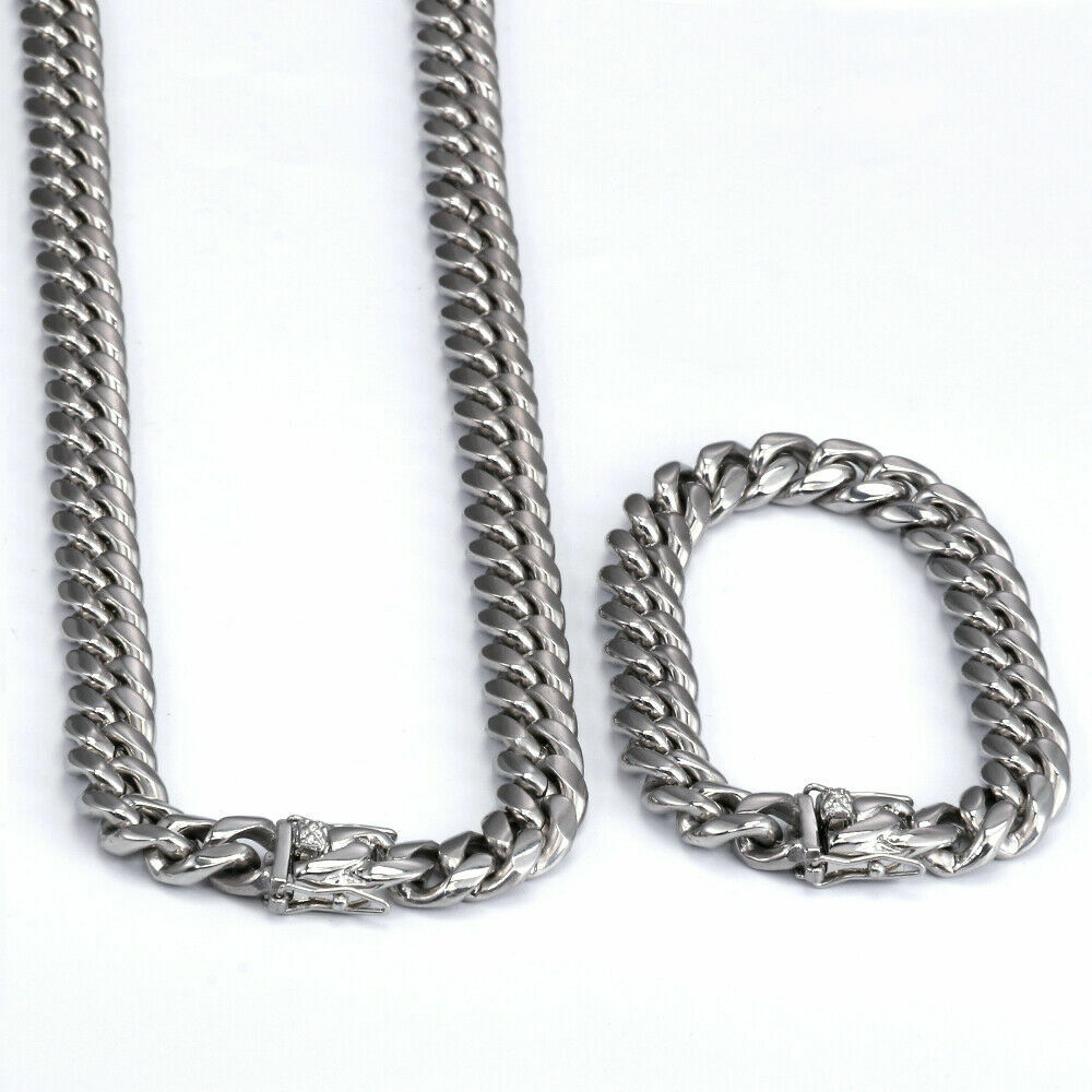 Men’s Miami Cuban Link Chain Or Bracelet SOLID Stainless Steel 8MM-14MM