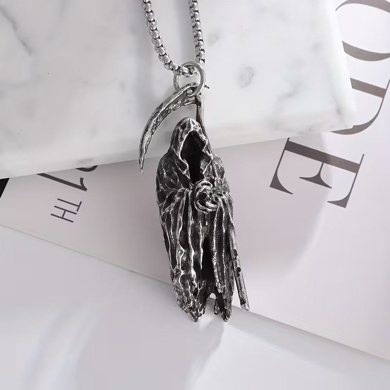 Unique 925 Sterling Silver Gothic Hellbringer Scythe Grim Reaper Charms Necklace