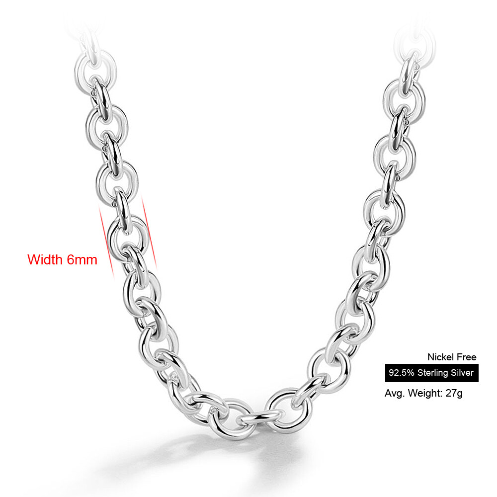 925 Sterling Silver Men’s 6mm Rolo Chain Necklace Round Cable Link Necklace