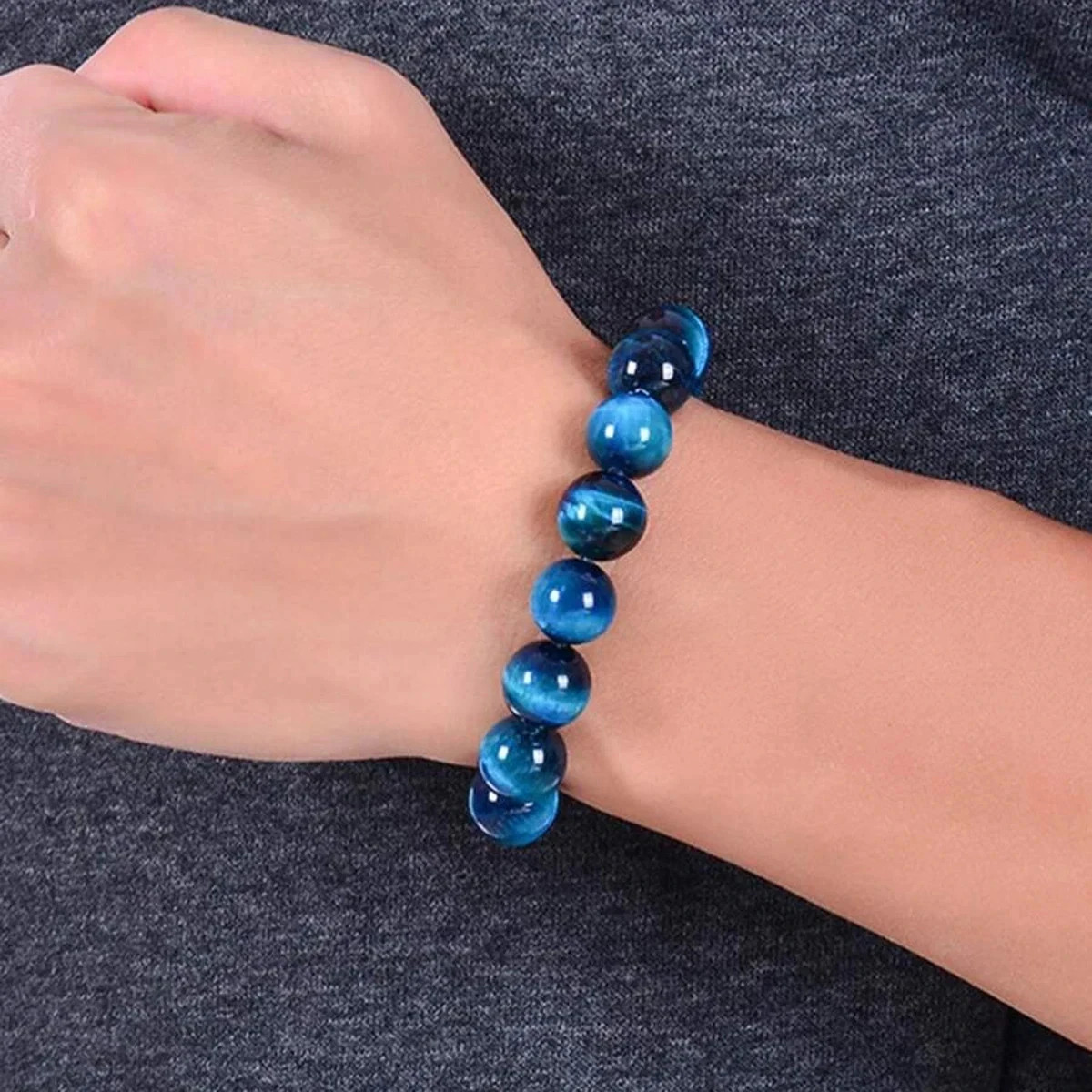 8MM Blue Tiger Eye Bracelet Natural Crystal Stone Energy Healing Reiki for Gift