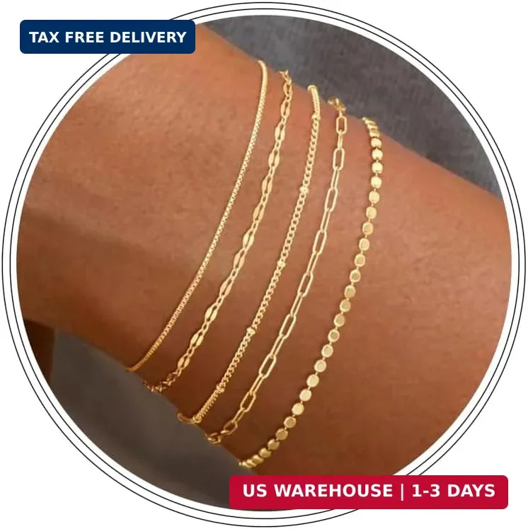 Dainty Simple Gold Bracelets for Women, Stackable Satellite Paperclip Lip Bracel