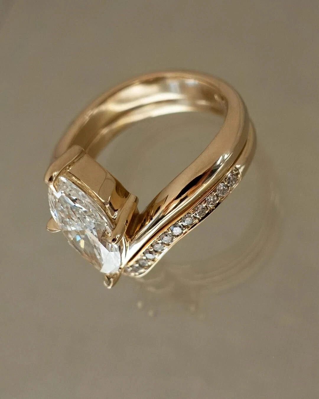 3TCW Marquise Cut Moissanite Bridal Set Engagement Ring 14K Yellow Gold Plated