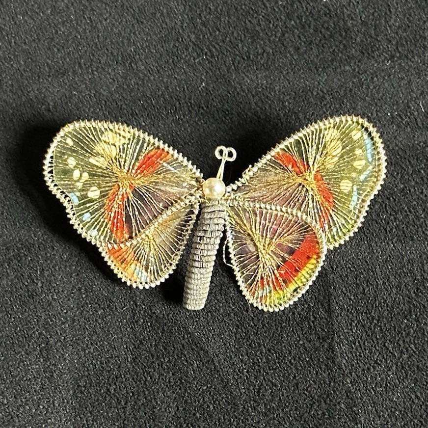 Butterfly Metal Brooch Pin Textured Gold Silver Orange Animals & Insects