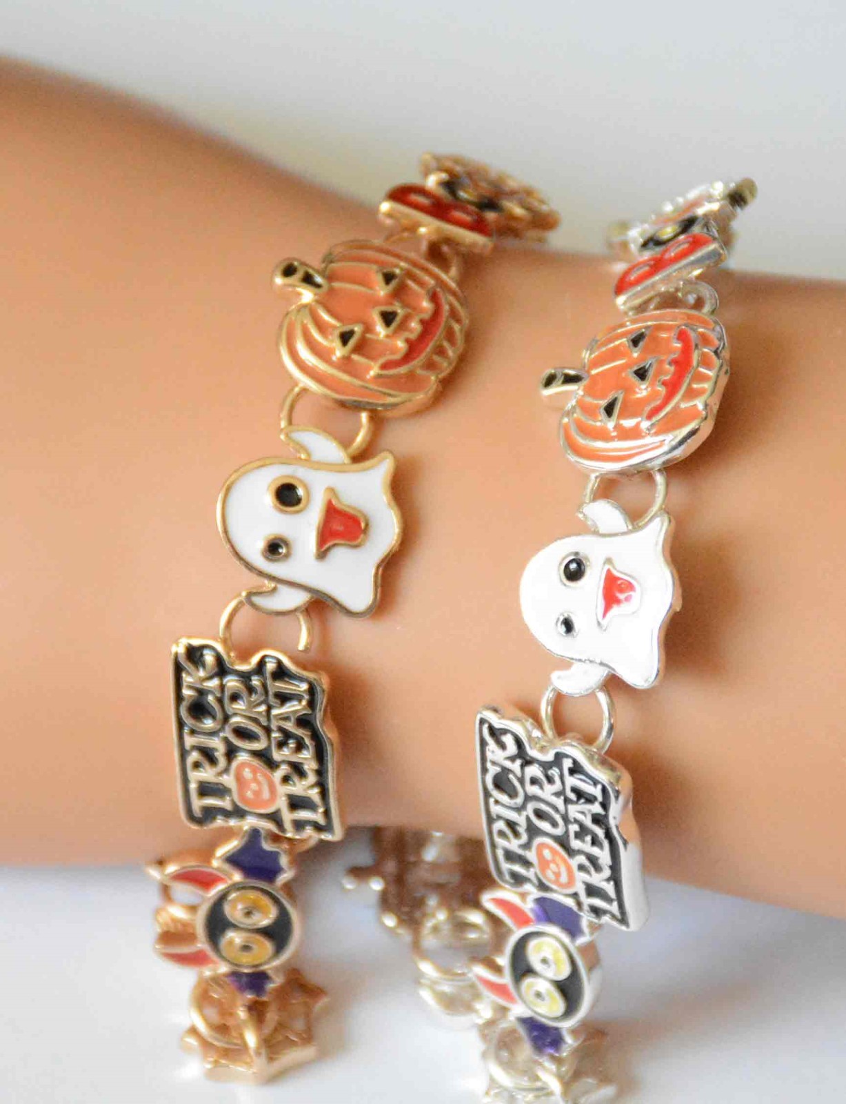 Halloween Tile Bracelet w Magnetic Clasp / Ghost ~ Pumpkin ~ Spider Web ~ Bat