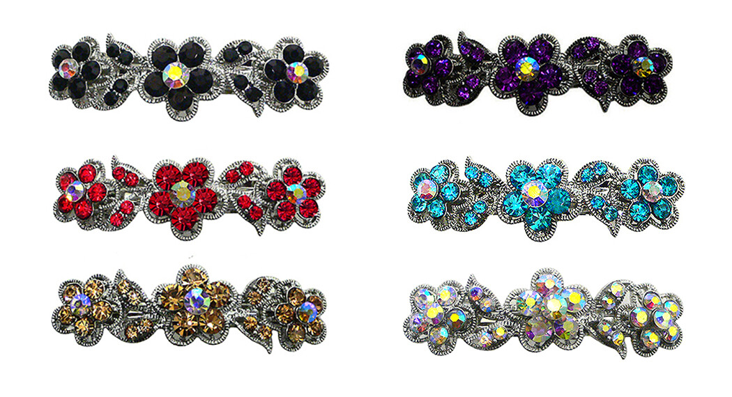 Set of 6 6-Count Bella Small Crystal Sparkly Flower Barrettes U86250-1338-6