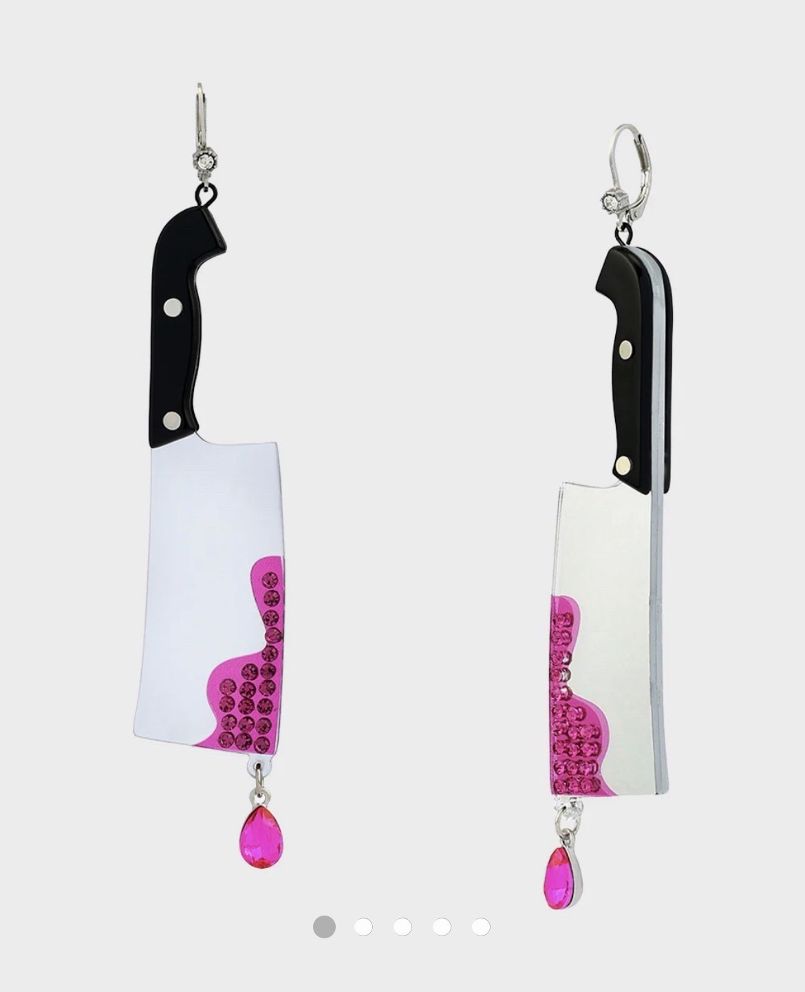Betsey Johnson Bloody Cleaver Dangle Drop Earrings Pink Crystal Teardrop