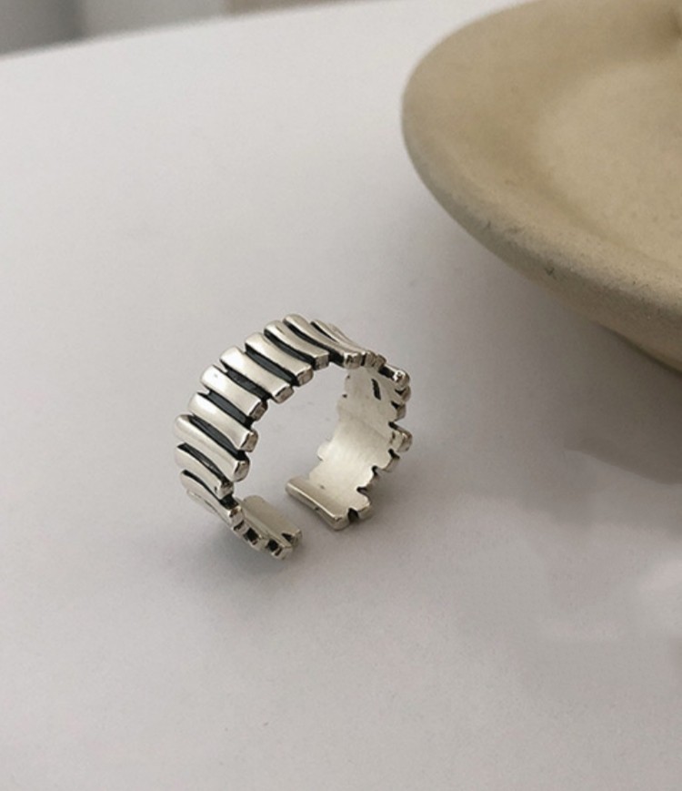 Silver Plated Alloy Irregular Wavy Stripe Splicing Women’s Open Band Ring
