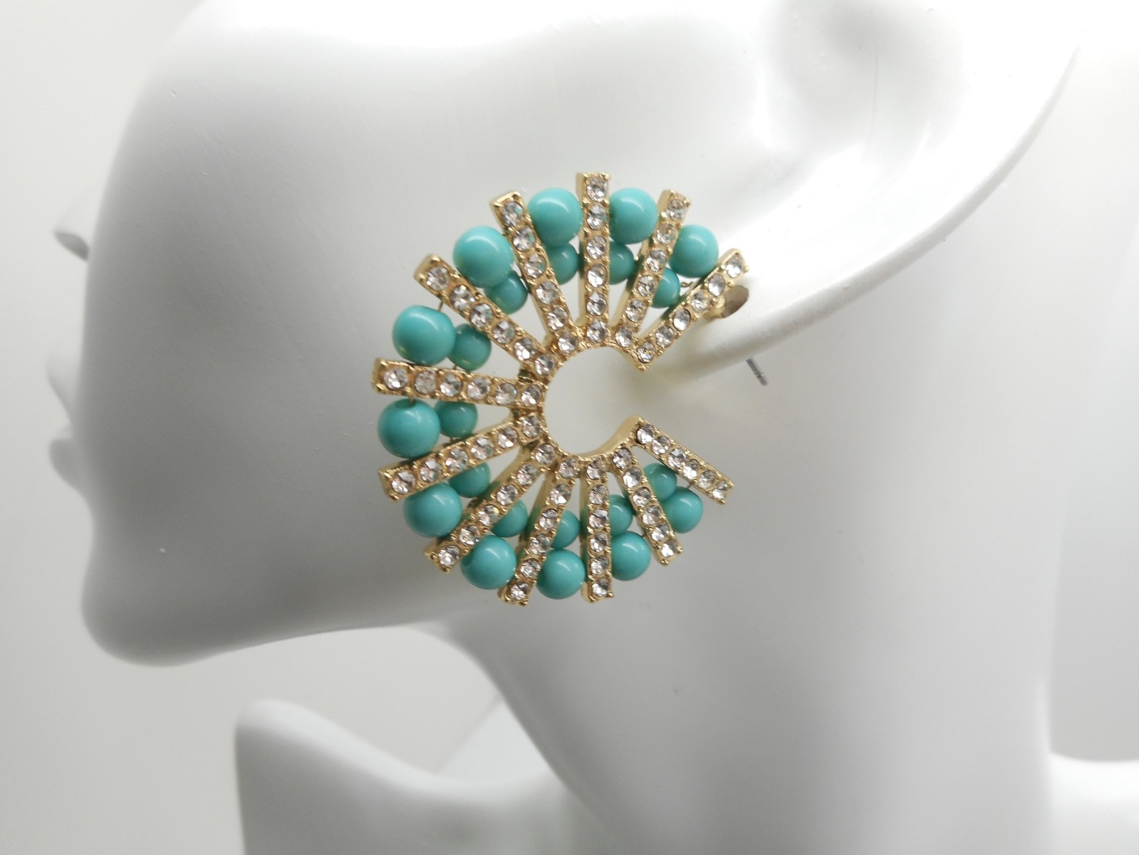New Stunning Turquoise Hoop Earrings Light Weight Crystal Spokes 1.5″