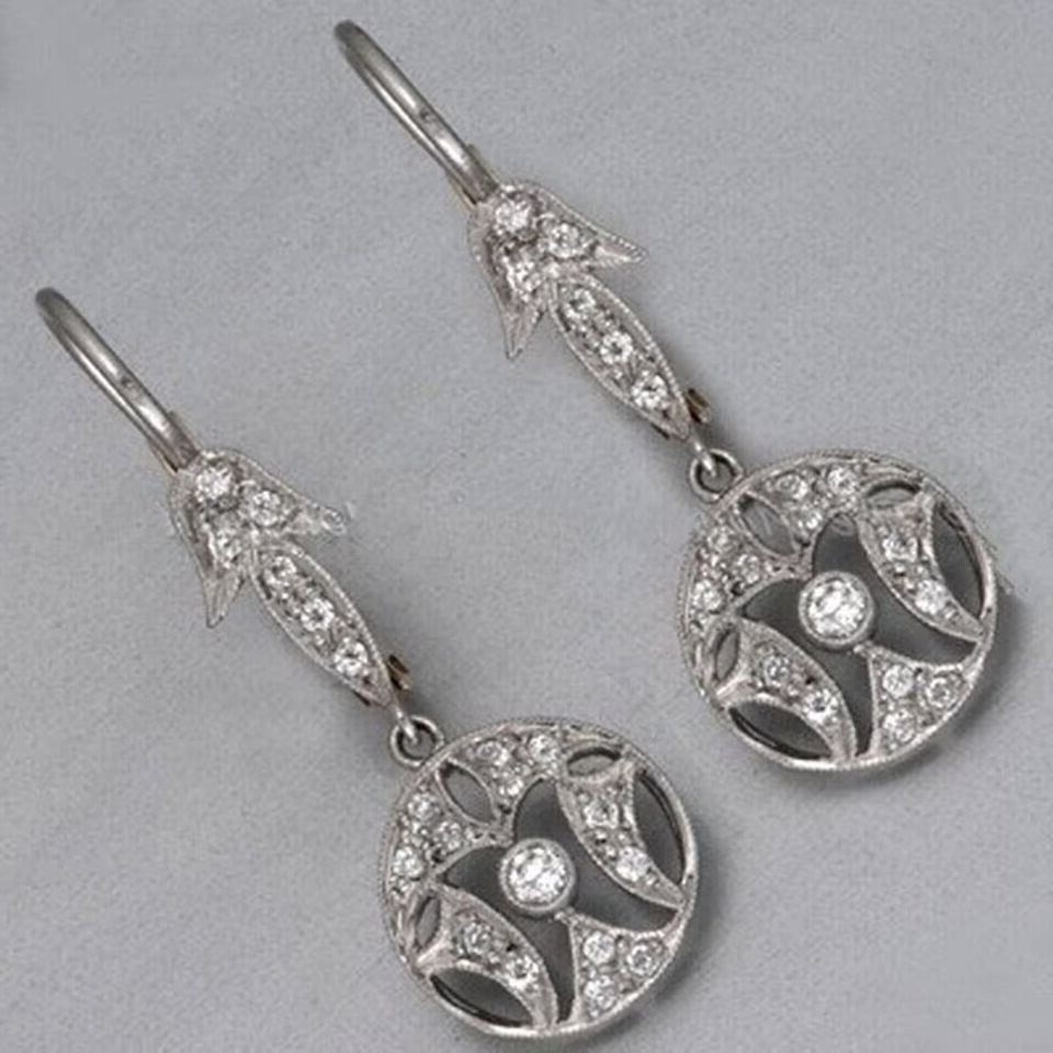 2.20Ct Round Cut Simulated Diamond Pretty Drop Earring 14K Two Tone Gold Plated