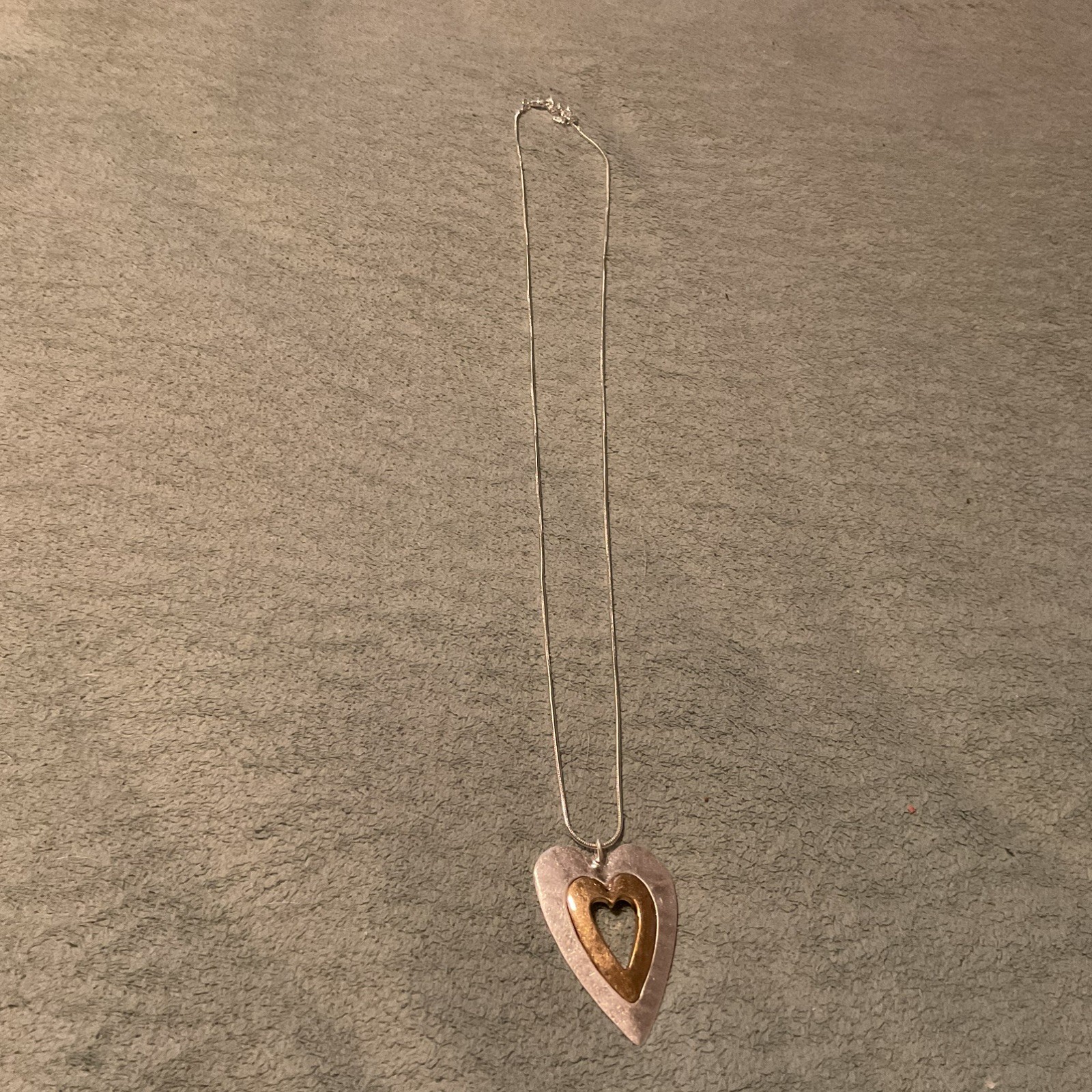 A Lovely Metal Heart-Within-A-Heart Large Pendant Necklace with a 30” Rope Chain