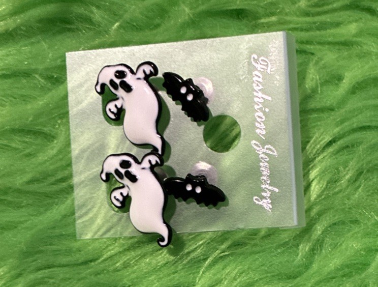 Set Of Bat & Ghost Halloween Earrings, Party, Cute, Festive.