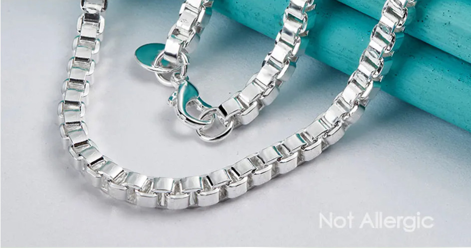 925 Sterling Silver Rhodium Plated 5mm Box Chain Necklace 45cm