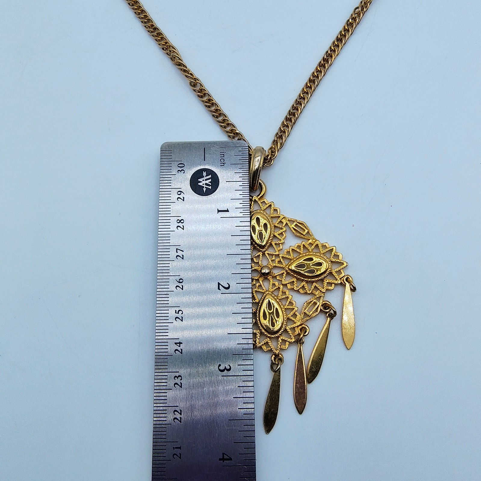Vintage Filigree Pendant Necklace Gold Tone Victorian Revival Maximalist 70s
