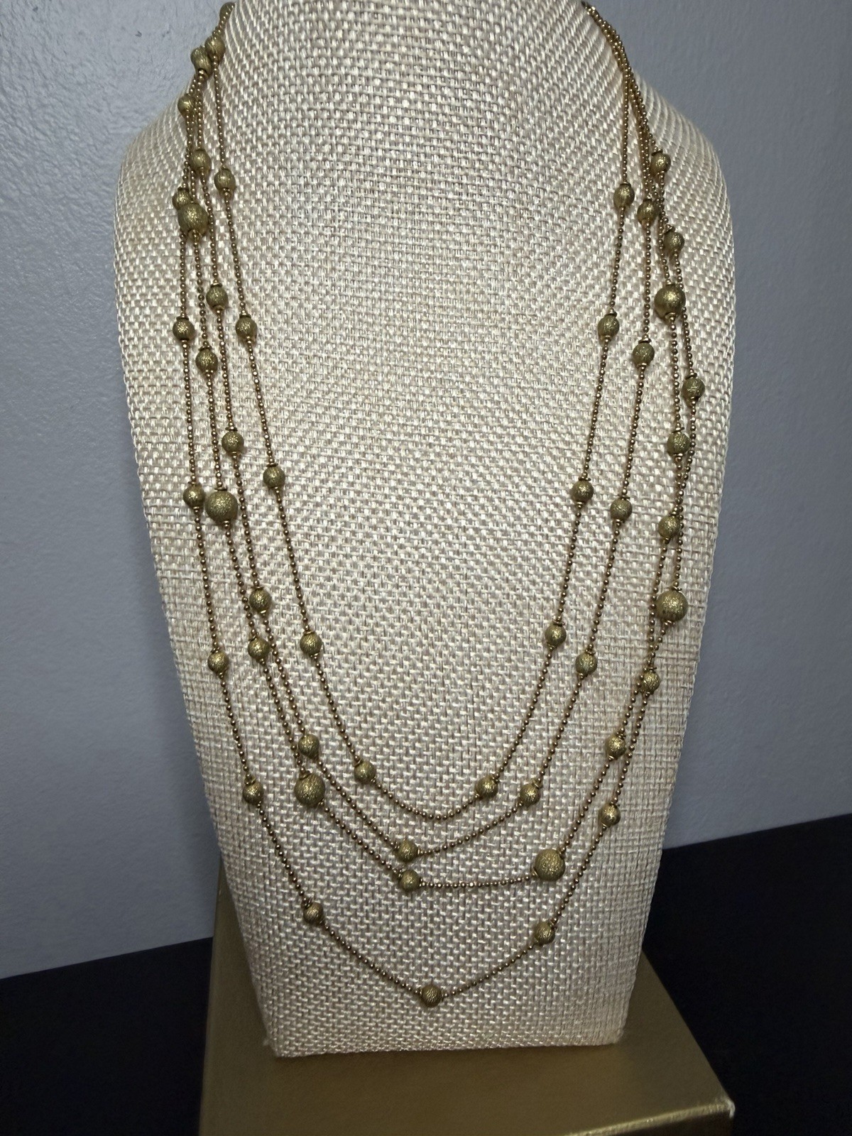 Vintage Gold Tone Multi Strand Layered Beaded Station Chain Adjustable Lobste
