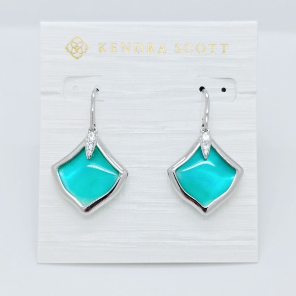 New Kendra Scott Joelle Silver Drop Earrings in Bright Aqua Illusion