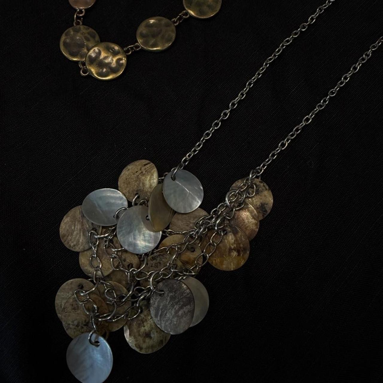 2pc Mixed Metal Coin Shell Statement Necklace Bundle Boho