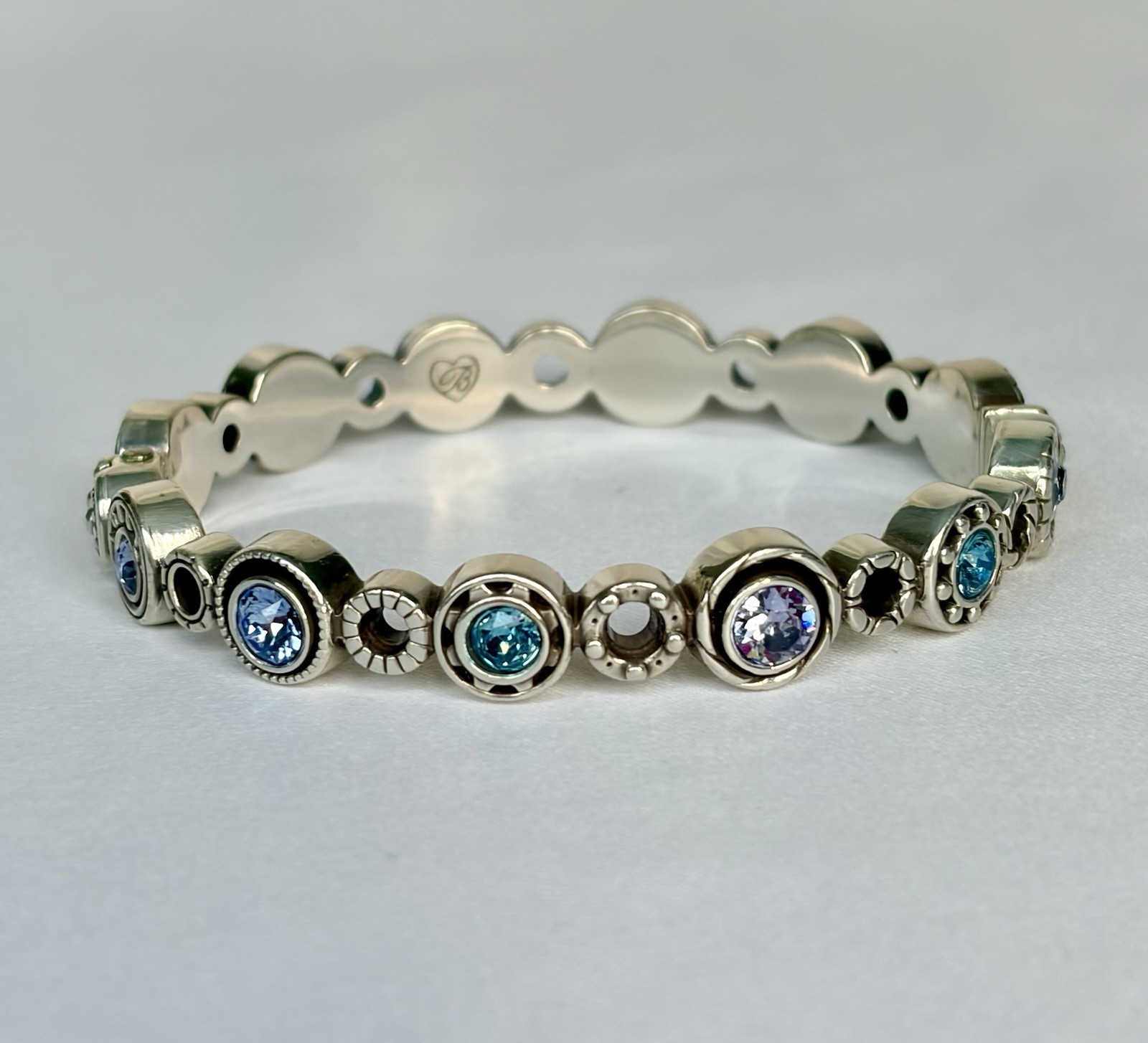 Brighton Halo Burst Hinged Bangle Bracelet Silver Plated Blue Purple Stones 2.5″