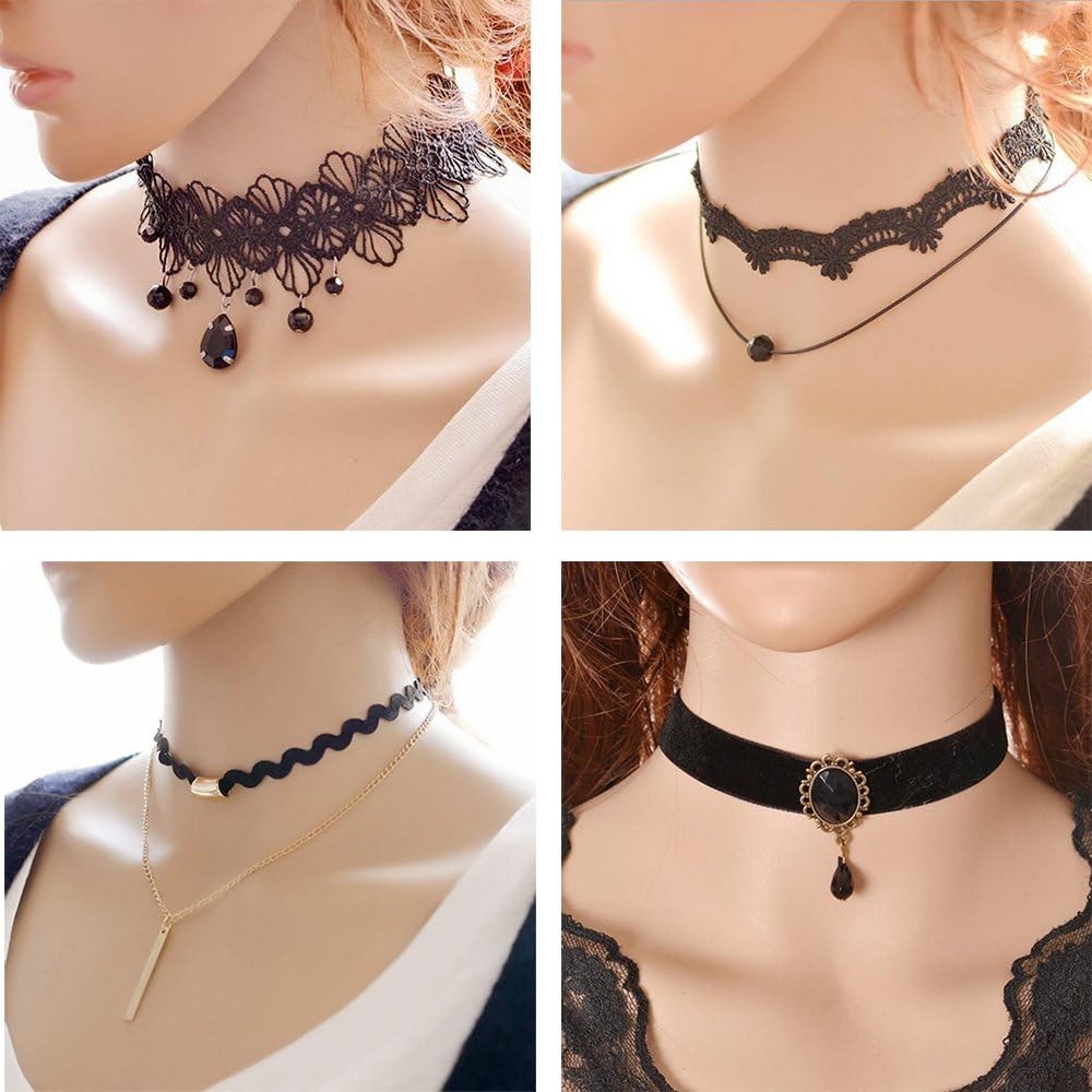 10 Pieces Lace Choker Necklace for Women Girls, Black Classic Velvet Stretch …