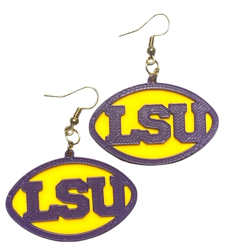 3D Printed Earrings – 1.2″ x 1.75″ – LSU – Choose Your Color – Free Shipping