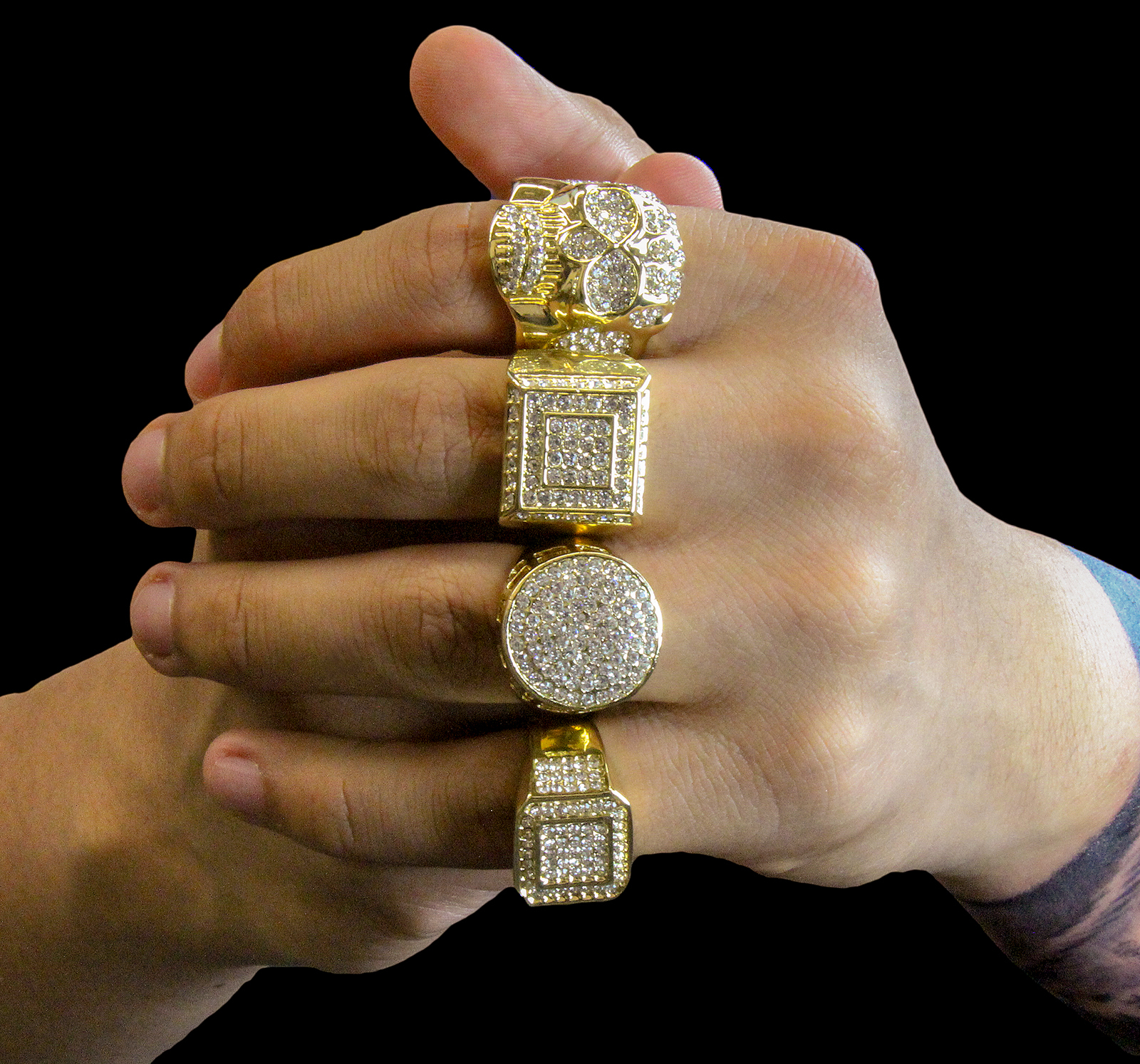 Mens 14K Gold Plated 4 Rings Cubic-Zirconia Bundle(1) Size 7 8 9 10 11 12