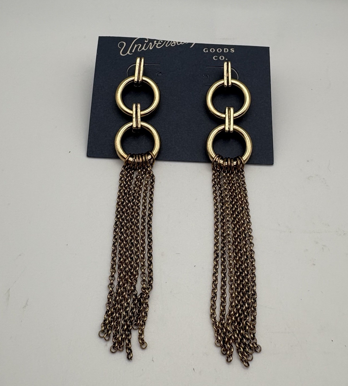 Gold Tone Circle Link Fringe Drop Earrings Universal Thread Target New