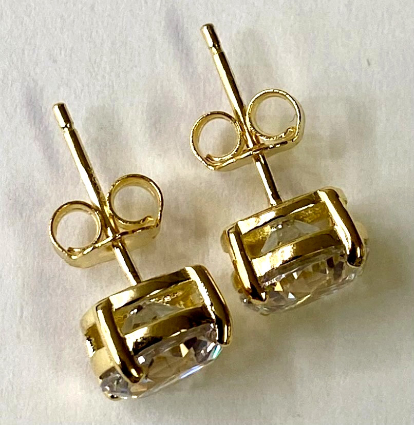 3.00cttw 100-Facet 18K Yellow Gold Clad Sterling Silver Stud Earrings