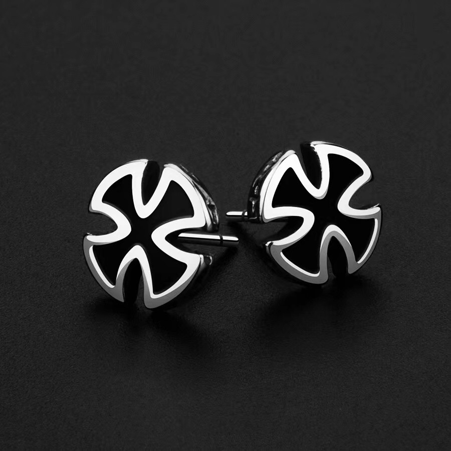 Mens Black Iron Cross Stud Earrings Punk Goth Rock Biker Jewelry Stainless Steel